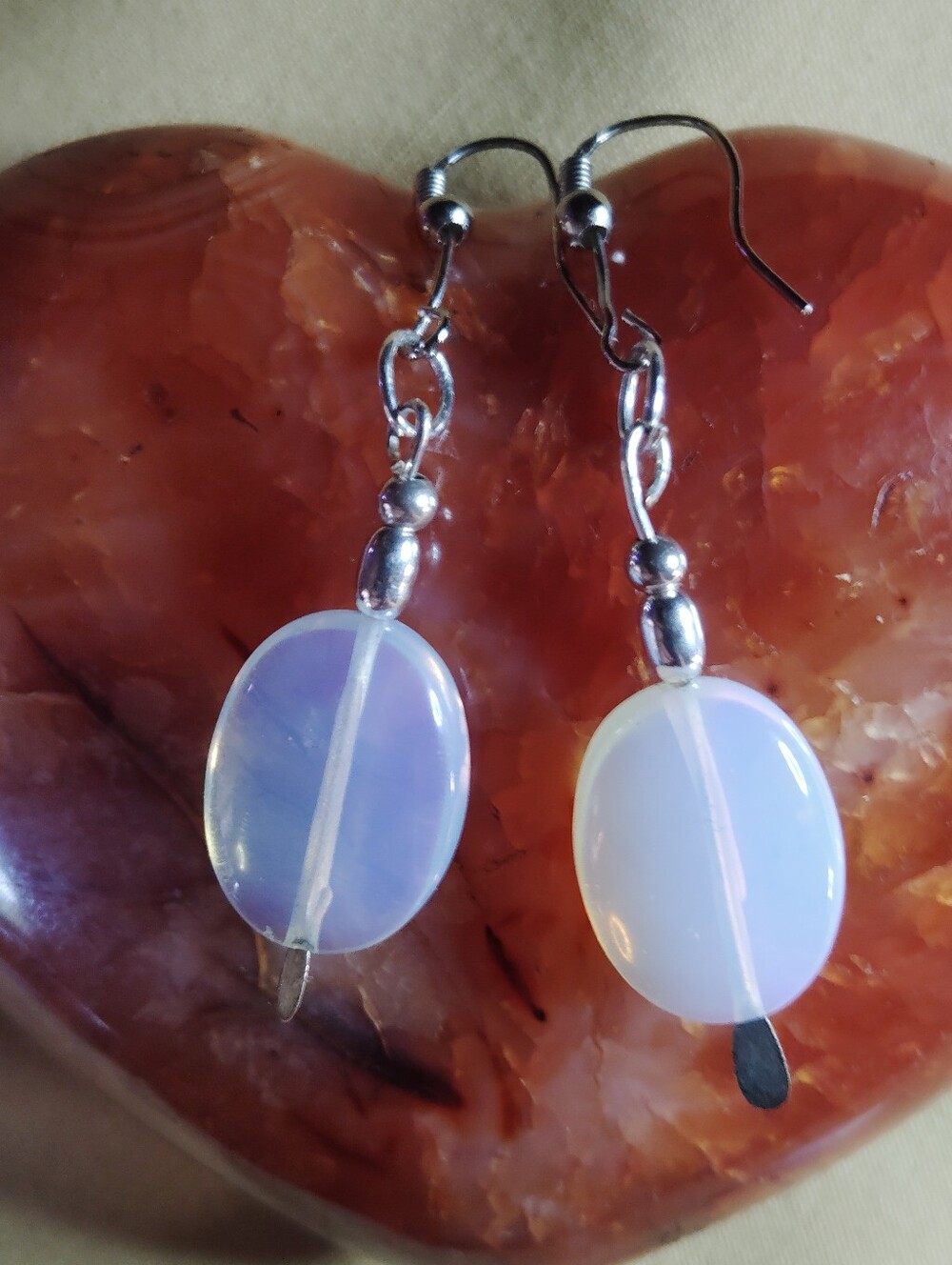 📌 SOLID STERLING  SILVER. 💯NATURAL MOONSTONE🐺,  OVAL EARRINGS. 2-3/4" L